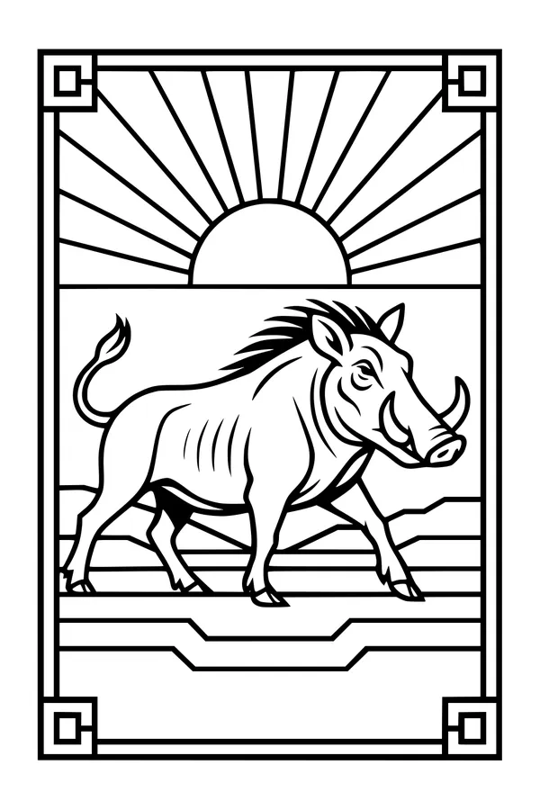 Free Warthog Coloring Page - Sunrise Savannah Walk (Printable PDF)
