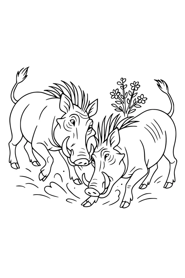 Free Warthog Coloring Page - Playful Mud Puddle Romp (Printable PDF)