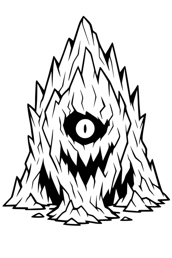 Free Rock Elemental Coloring Page - Watchful Mountain Spirit With One Eye (Printable PDF)