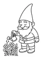 Free Gnome Coloring Page - Garden Dwarf Watering Flowers (Printable PDF)