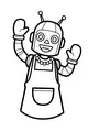Free Girl Robot Coloring Page - Smiling Apron-Bot Waving (Printable PDF)