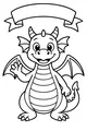 Free Baby Dragon Coloring Page - Friendly Waving Dragon With Banner (Printable PDF)