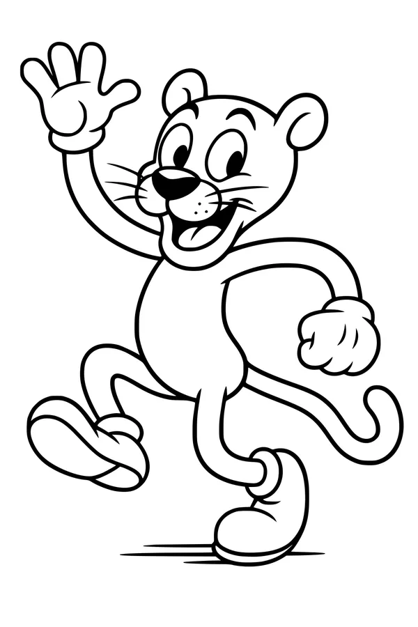 Free Panther Coloring Page - Friendly Cartoon Panther Waving (Printable PDF)