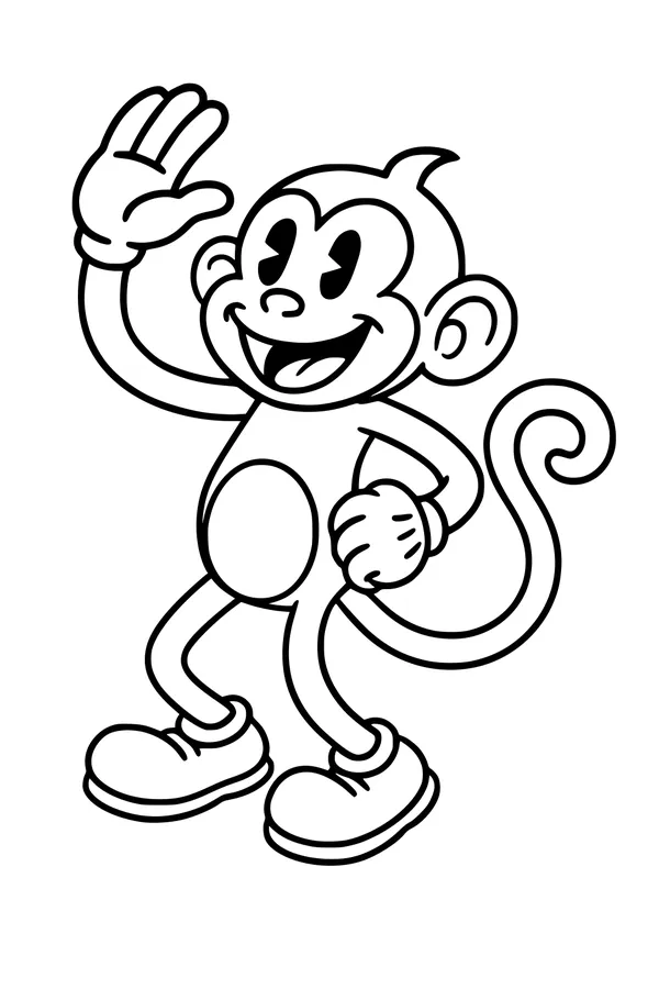 Free Monkey Coloring Page - Sunny Cartoon Monkey Waving (Printable PDF)