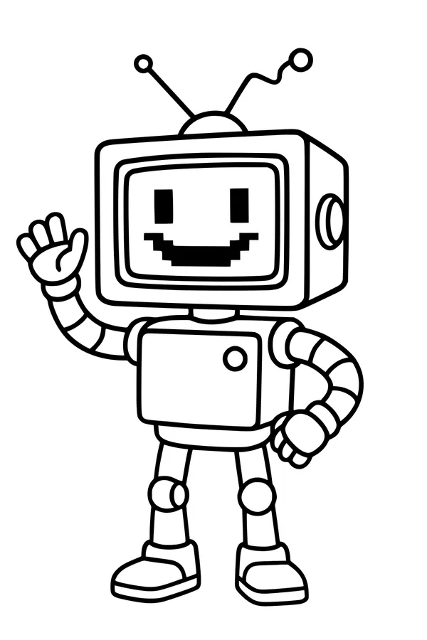 Free Robot Coloring Page - Friendly Android Waving (Printable PDF)