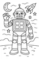 Free Robot Coloring Page - Moon-Bot Waving by Rocket (Printable PDF)