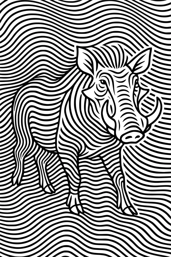 Free Warthog Coloring Page - Wavy Striped Pattern Art (Printable PDF)