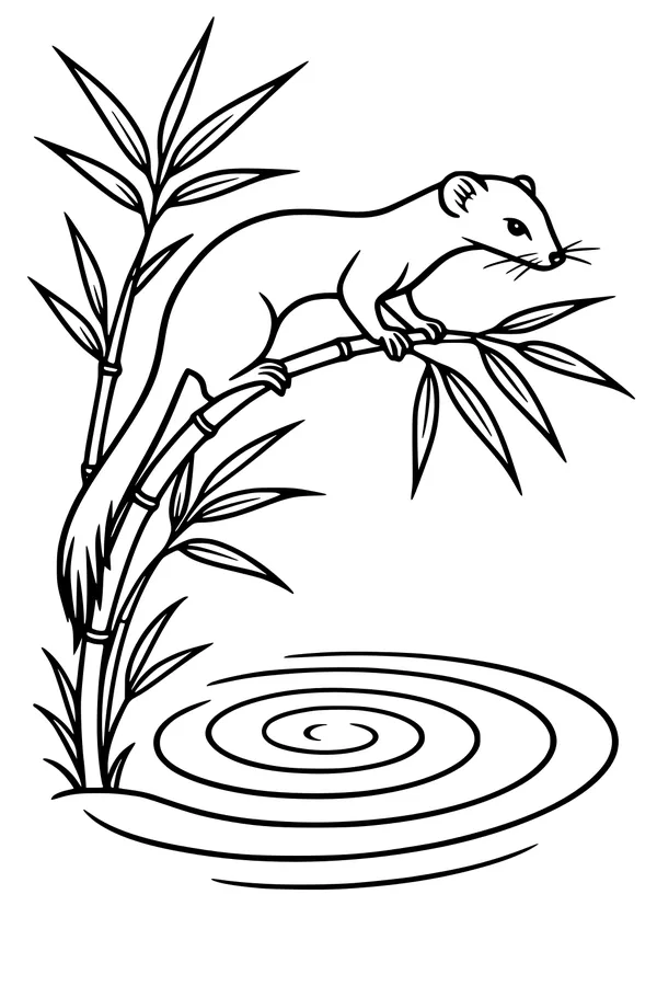 Free Weasel Coloring Page - Perched Above a Rippling Pond (Printable PDF)