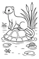Free Weasel Coloring Page - Riding a Turtle in a Pond (Printable PDF)
