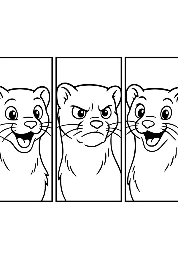 Free Weasel Coloring Page - Cartoon Faces and Expressions (Printable PDF)