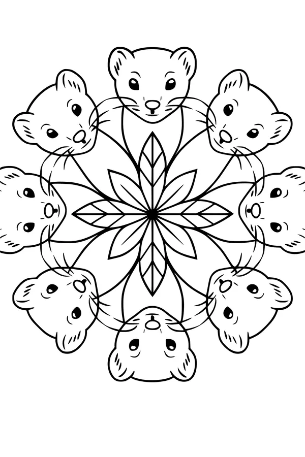 Free Weasel Coloring Page - Cartoon Weasel Mandala With Flower (Printable PDF)