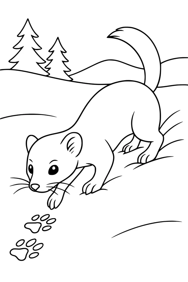 Free Weasel Coloring Page - Curious Tracker in the Hills (Printable PDF)