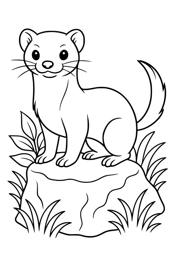 Free Weasel Coloring Page - Cute Cartoon Weasel on a Rock (Printable PDF)