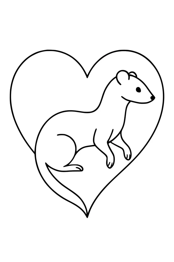 Free Weasel Coloring Page - Cute Weasel in a Heart (Printable PDF)