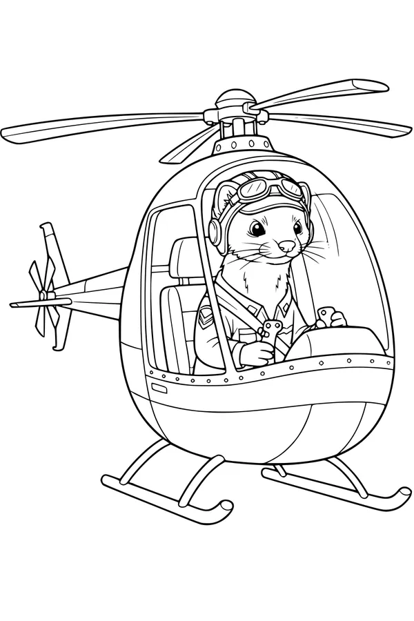 Free Weasel Coloring Page - Pilot Flying a Helicopter (Printable PDF)