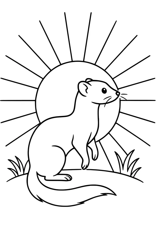 Free Weasel Coloring Page - Sunny Morning Hilltop Stretch (Printable PDF)