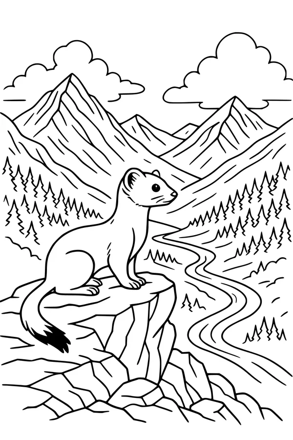 Free Weasel Coloring Page - Watching the Winding River Valley (Printable PDF)