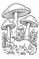 Free Weasel Coloring Page - Wandering Under Tall Forest Mushrooms (Printable PDF)