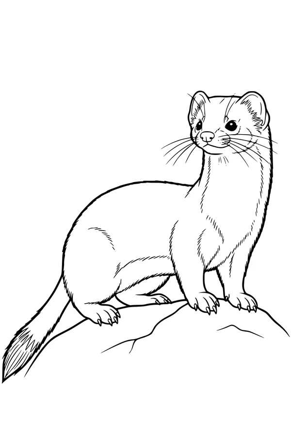 Free Weasel Coloring Page - Alert Weasel Standing on a Rock (Printable PDF)