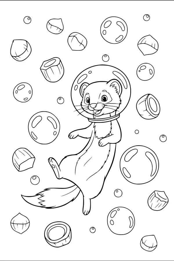 Free Weasel Coloring Page - Space Helmet Bubbles Adventure (Printable PDF)