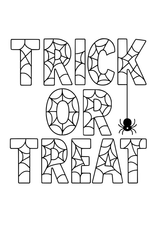 Free Trick or Treat Sign Coloring Page - Spiderweb Lettering Art (Printable PDF)