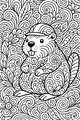 Free Beaver Coloring Page - Smiling Beaver in Swirly Flower Garden (Printable PDF)