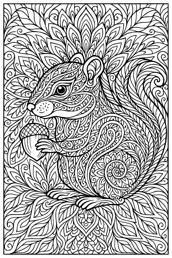 Free Chipmunk Coloring Page - Paisley Chipmunk With Acorn (Printable PDF)