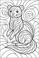 Free Ferret Coloring Page - Swirly Cartoon Ferret in Forest Leaves (Printable PDF)