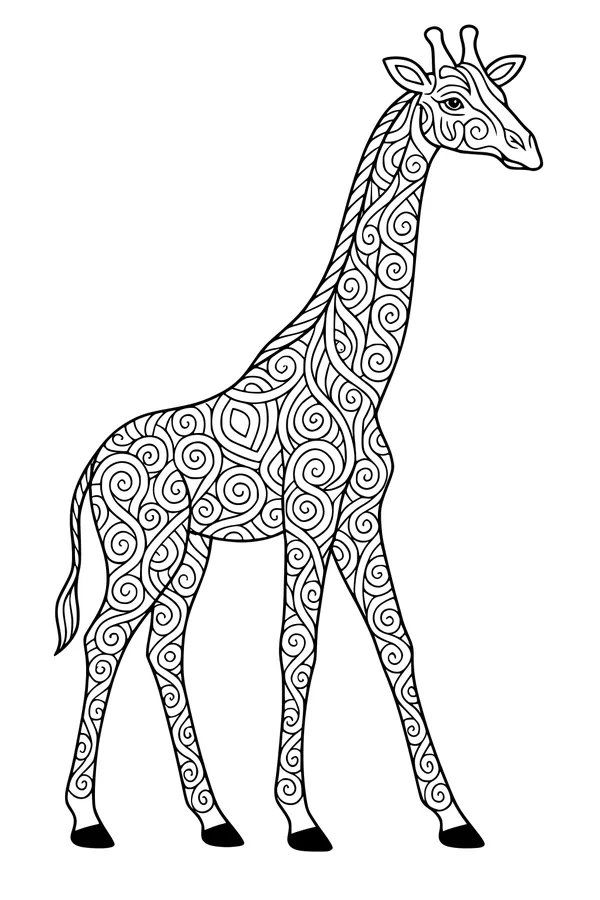 Free Giraffe Coloring Page - Swirly Savanna Patterns (Printable PDF)