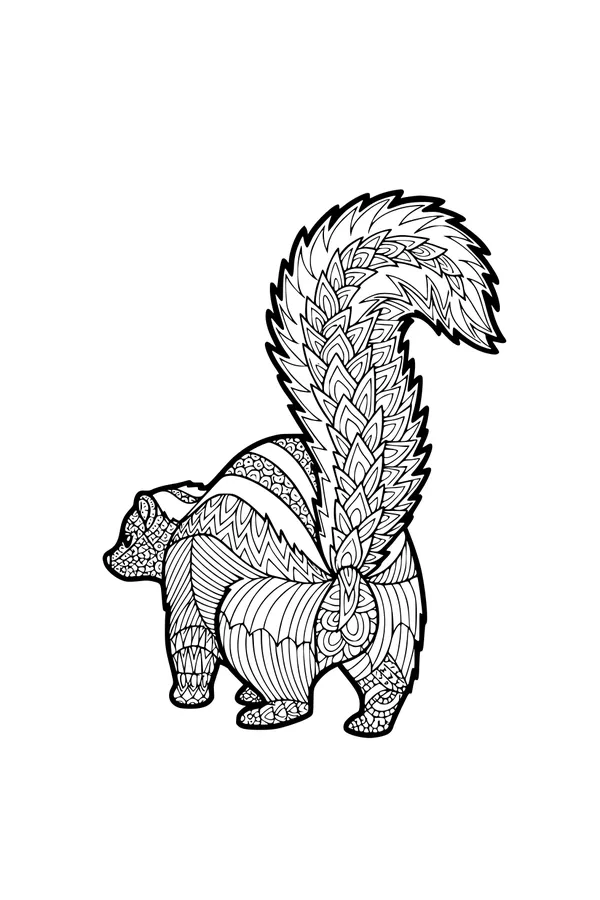 Free Skunk Coloring Page - Patterned Swishy Tail in Nature (Printable PDF)