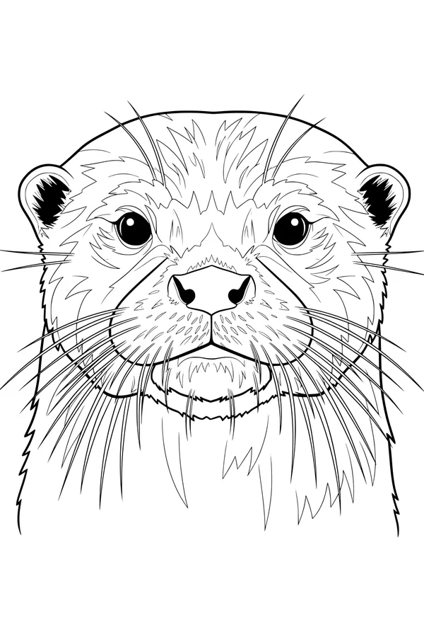 Free Otter Coloring Page - Cute Whiskered Face Close-Up (Printable PDF)