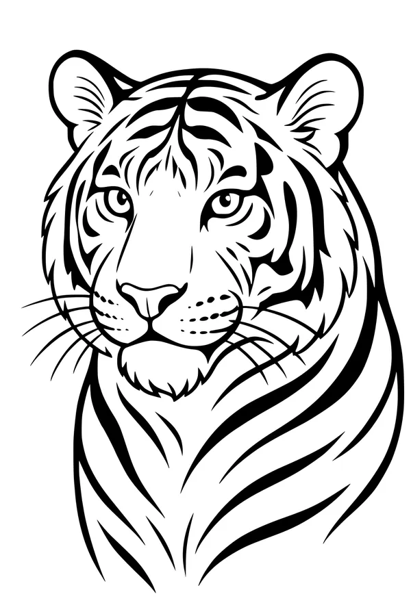 Free Tiger Coloring Page - Calm Tiger Face Looking Forward (Printable PDF)