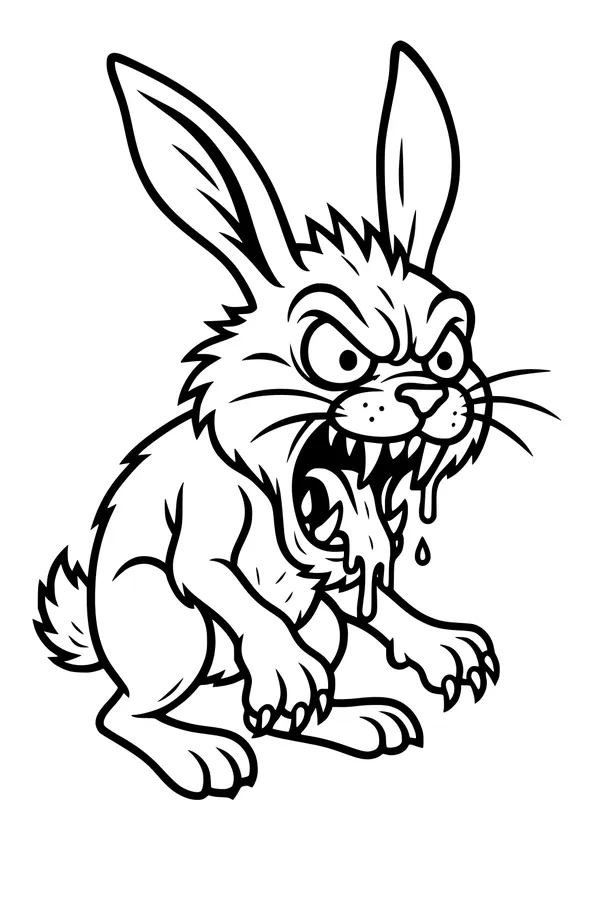 Free Rabbit Coloring Page - Fierce Fanged Bunny Roaring (Printable PDF)