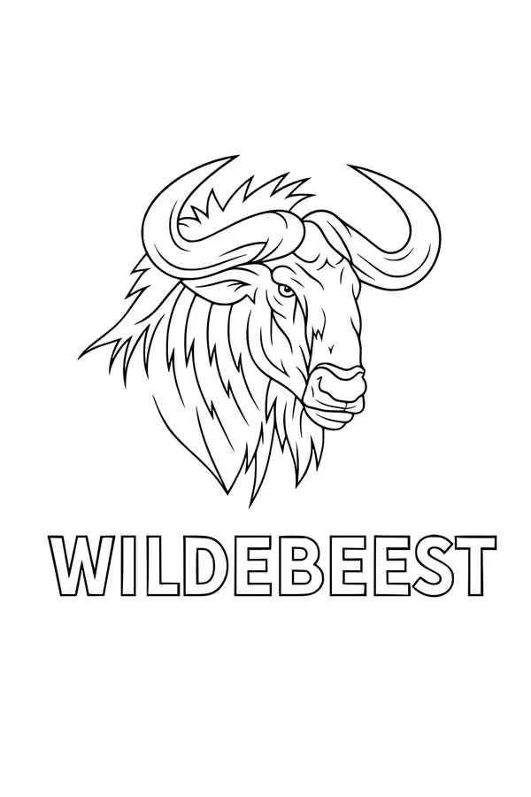 Free Wildebeest Coloring Page - Shaggy-Horned Portrait With Text (Printable PDF)