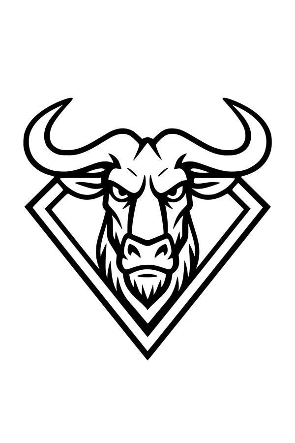 Free Wildebeest Coloring Page - Bold Horned Head in Diamond Frame (Printable PDF)