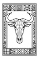 Free Wildebeest Skull Coloring Page - Savanna Horns in African Geometric Border (Printable PDF)