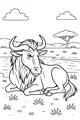 Free Wildebeest Coloring Page - Resting by the Riverbank (Printable PDF)