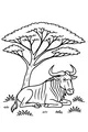 Free Wildebeest Coloring Page - Resting Under Acacia Tree (Printable PDF)