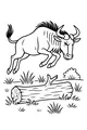 Free Wildebeest Coloring Page - Jumping Over a Fallen Log (Printable PDF)