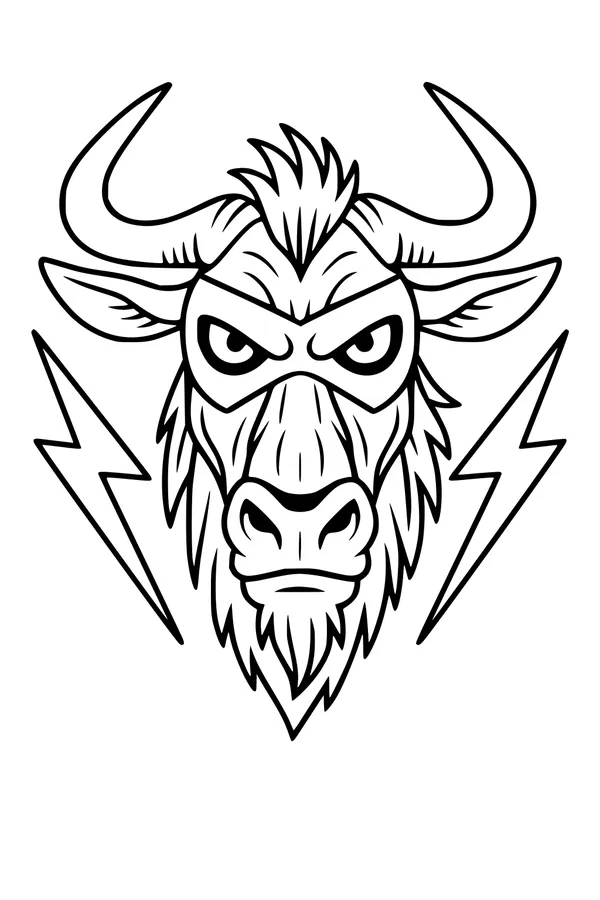 Free Wildebeest Coloring Page - Thunder Horns and Lightning Bolts (Printable PDF)
