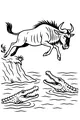 Free Wildebeest Coloring Page - Brave River Leap Over Crocodiles (Printable PDF)