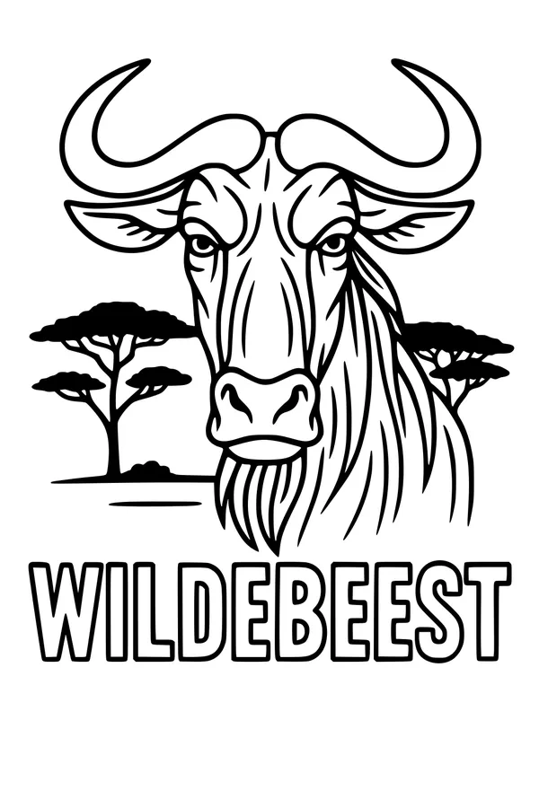 Free Wildebeest Coloring Page - Bold Horned Head in the Savanna (Printable PDF)