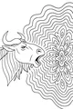 Free Wildebeest Coloring Page - Braying Head With Mandala Sound Waves (Printable PDF)