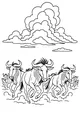 Free Wildebeest Coloring Page - Running Herd Under Puffy Clouds (Printable PDF)