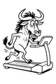 Free Wildebeest Coloring Page - Cartoon Wildebeest Running on a Treadmill (Printable PDF)