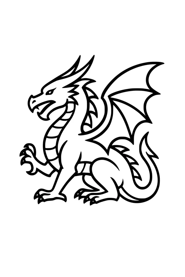 Free Dragon Coloring Page - Winged Roaring Dragon Side View (Printable PDF)