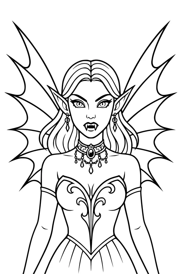 Free Vampire Princess Coloring Page - Winged Halloween Night (Printable PDF)