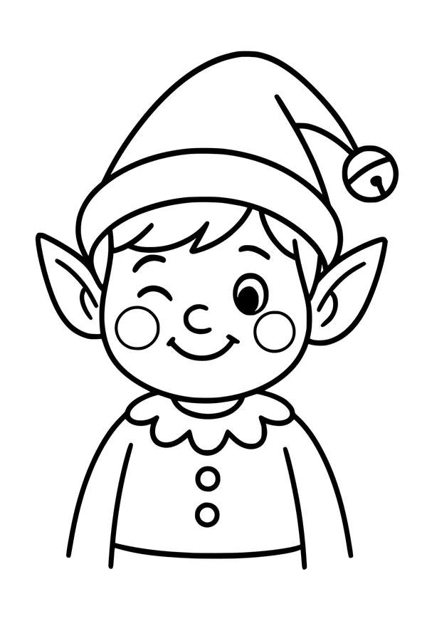 Free Christmas Elf Coloring Page - Winking Boy With Jingle Hat (Printable PDF)