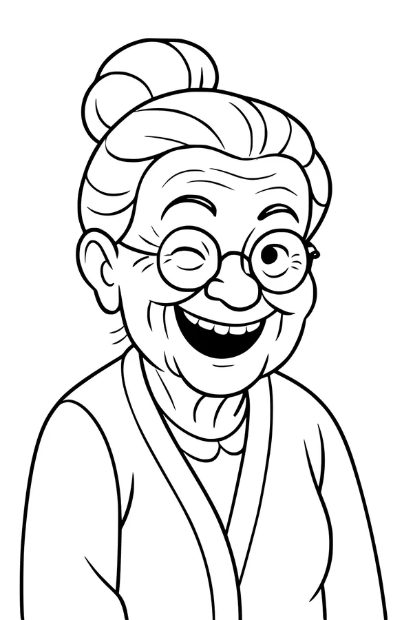 Free Grandma Coloring Page - Winking Grandmother Portrait (Printable PDF)