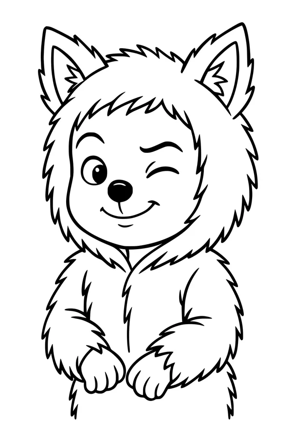 Free Werewolf Boy Coloring Page - Winking Halloween Friend (Printable PDF)